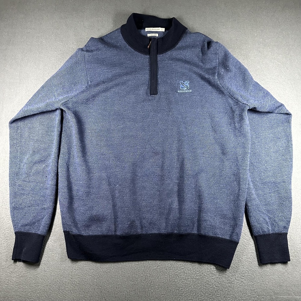 Peter Millar Sweater Mens XL Blue‎ Merino Wool Quarter Zip Ridgewood Golf Club